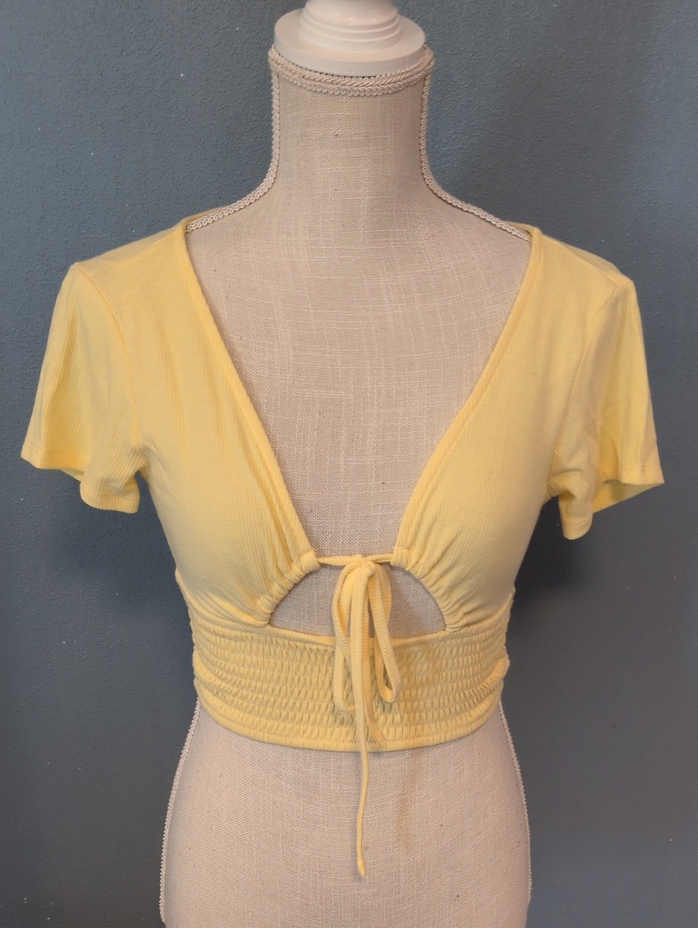 Mixed Threads Ribbed Smocked Feminine Cropped Top Butter Yellow Coquette Ballet